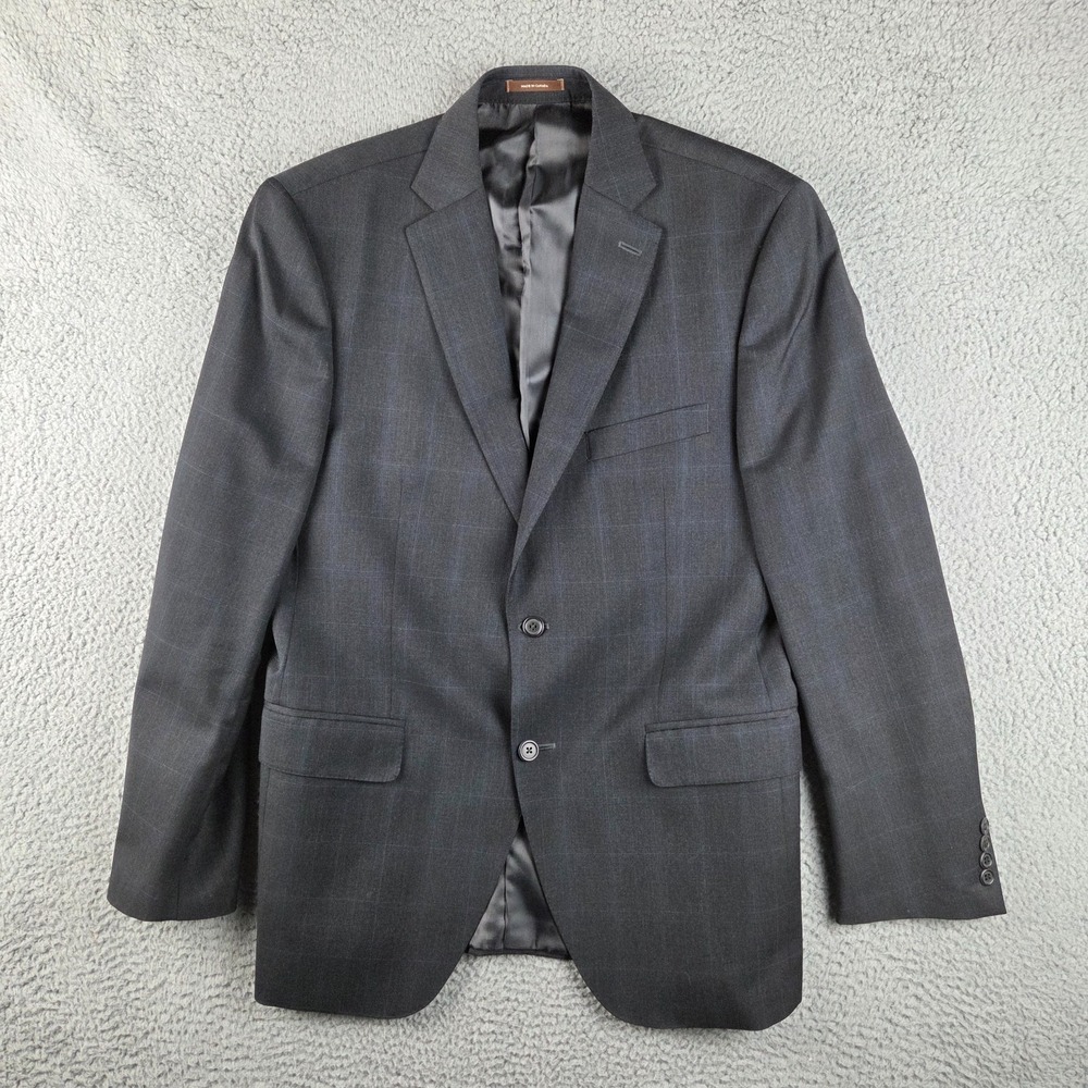 Peter Millar‎ Blazer Sport Coat Jacket 2-Button 100% Wool Mens 40R Gray Plaid